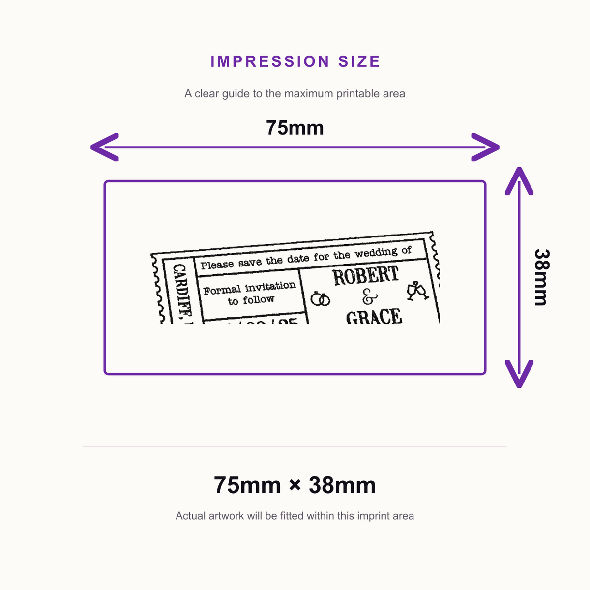 Trodat Printy 4926 | Box Office Ticket Wedding Rubber Stamp | 75 x 38mm – impression size guide 75mm × 38mm