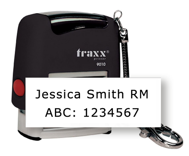 Black keyring stamp with example personalised midwife wording