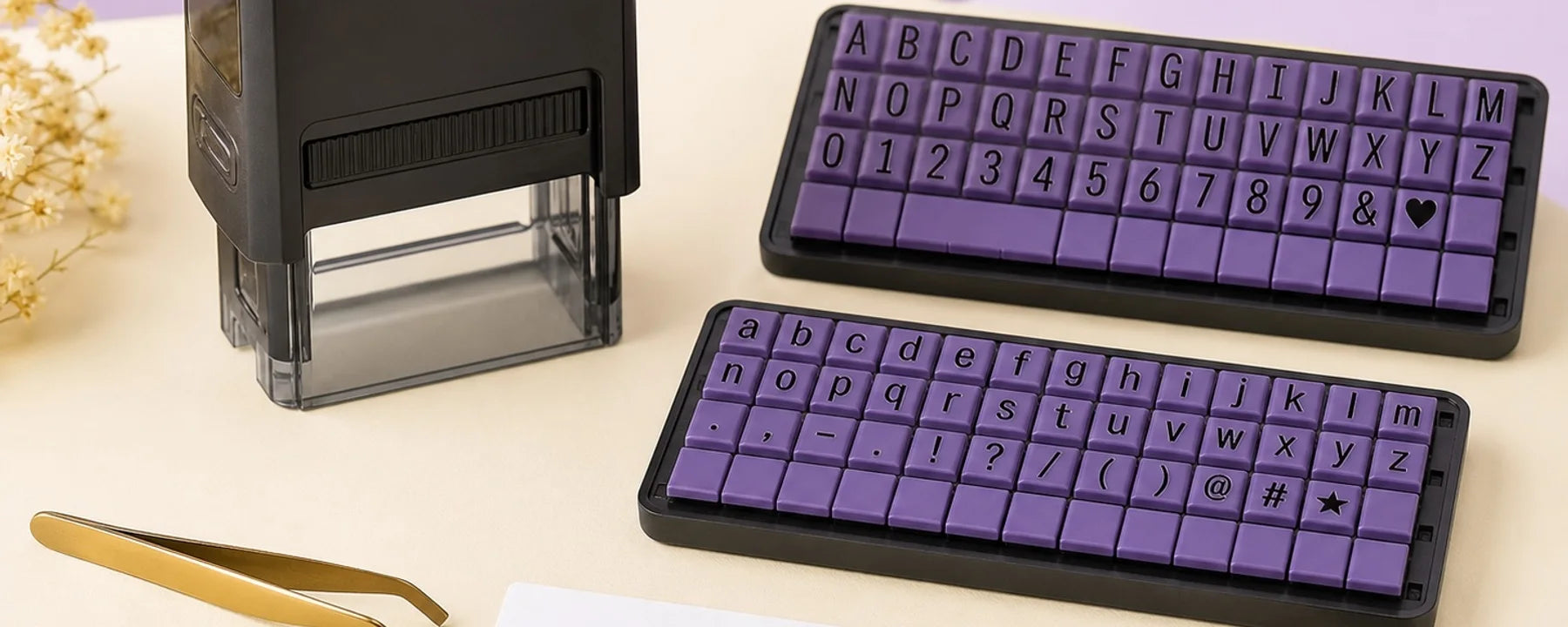 DIY self-inking stamp kit with letters and sample wording
