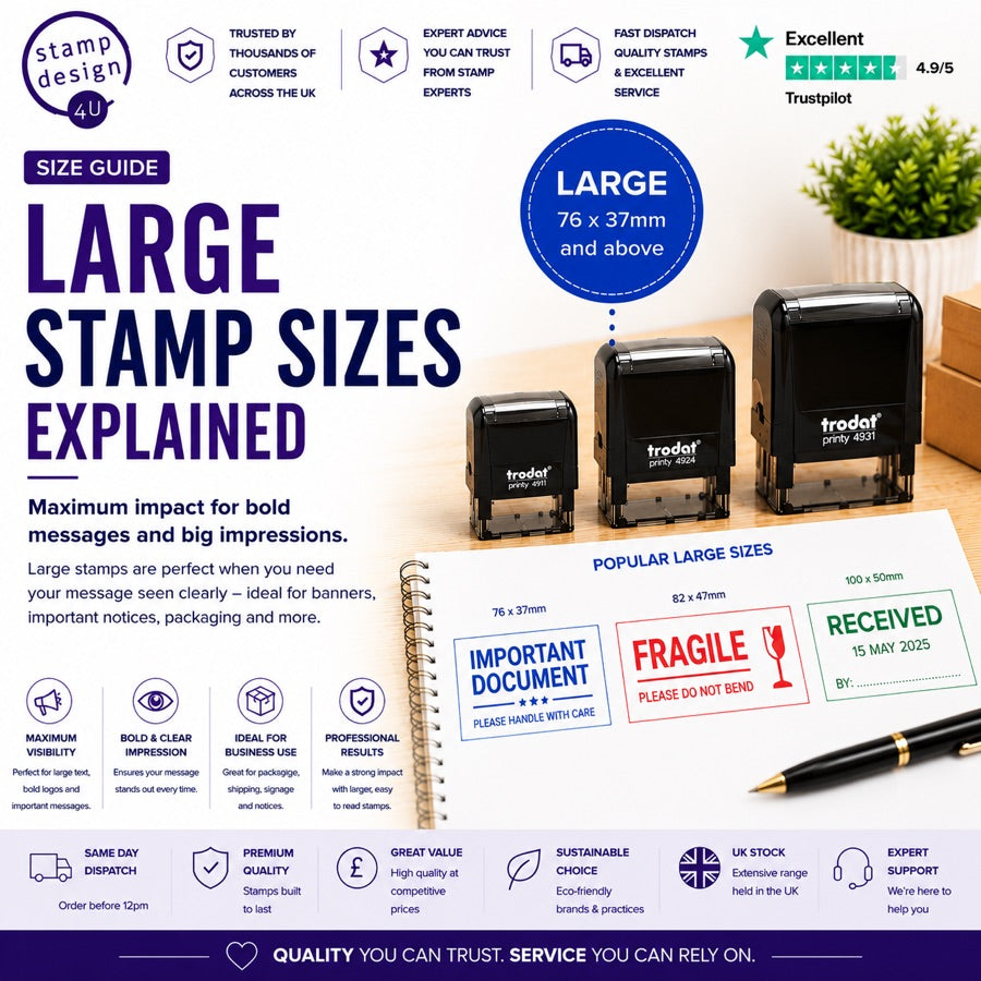 Large rubber stamp size guide