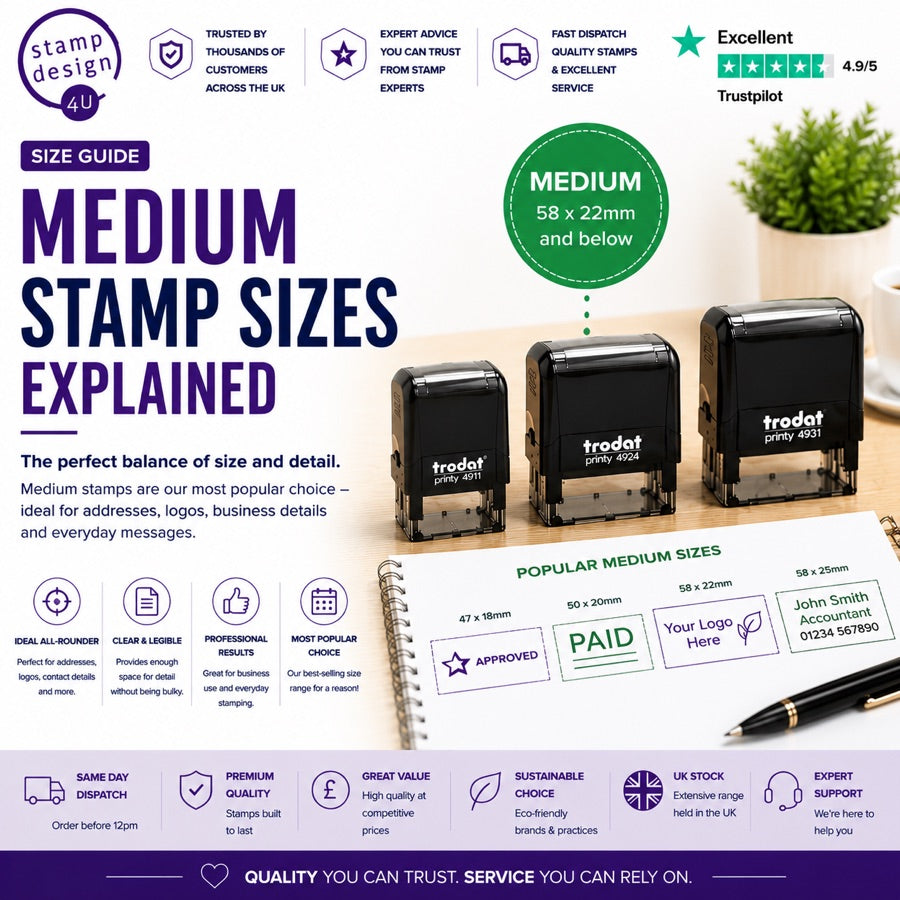 Medium rubber stamp size guide