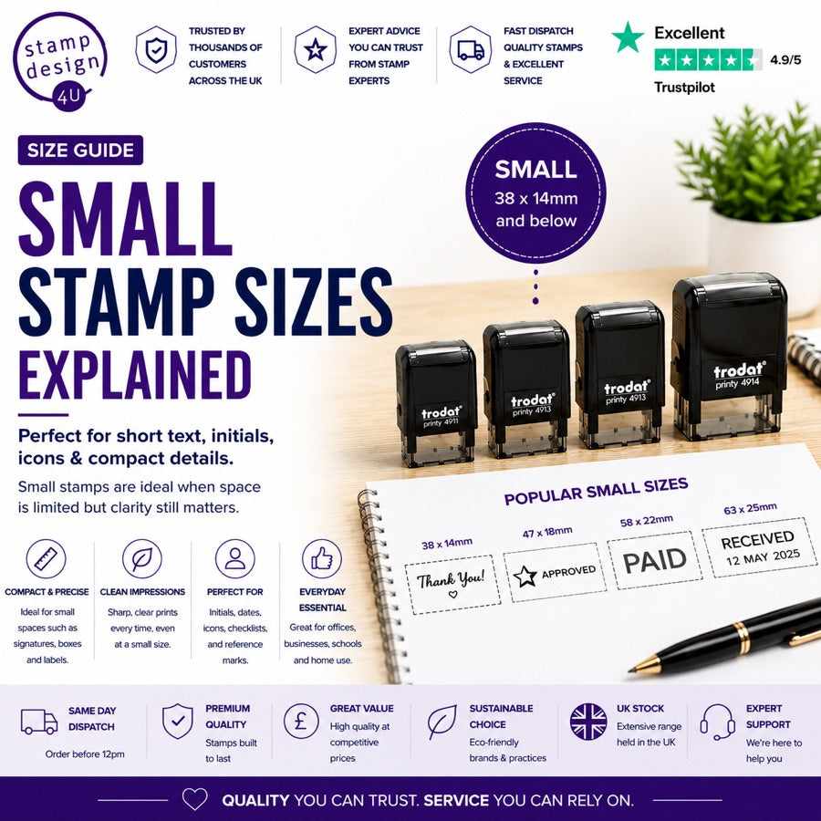 Small rubber stamp size guide
