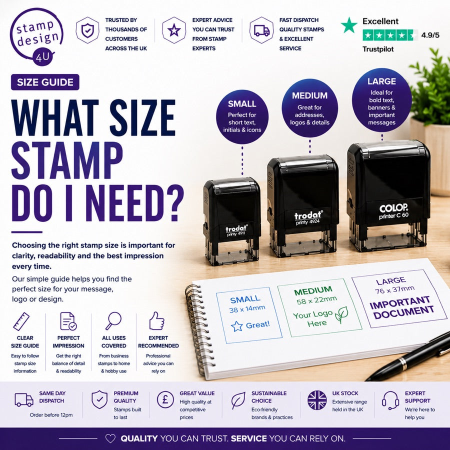 General rubber stamp sizing guide