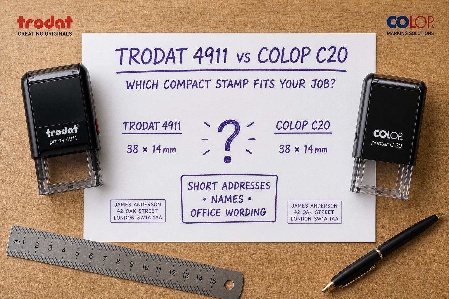 Trodat 4911 vs Colop C20 guide image