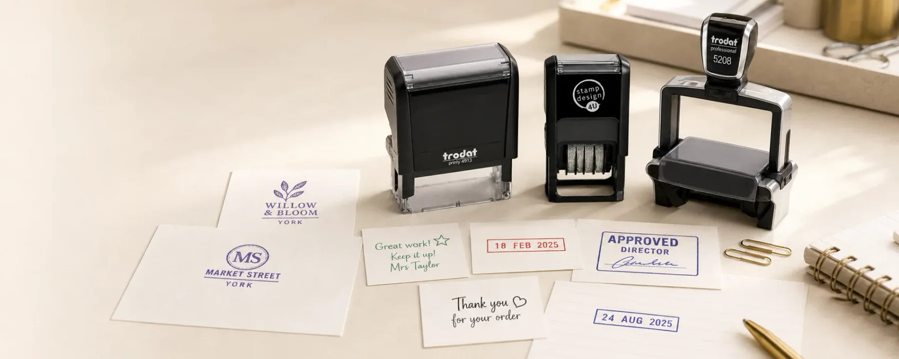Genuine Trodat Printy self-inking stamp for personalised business text and logos