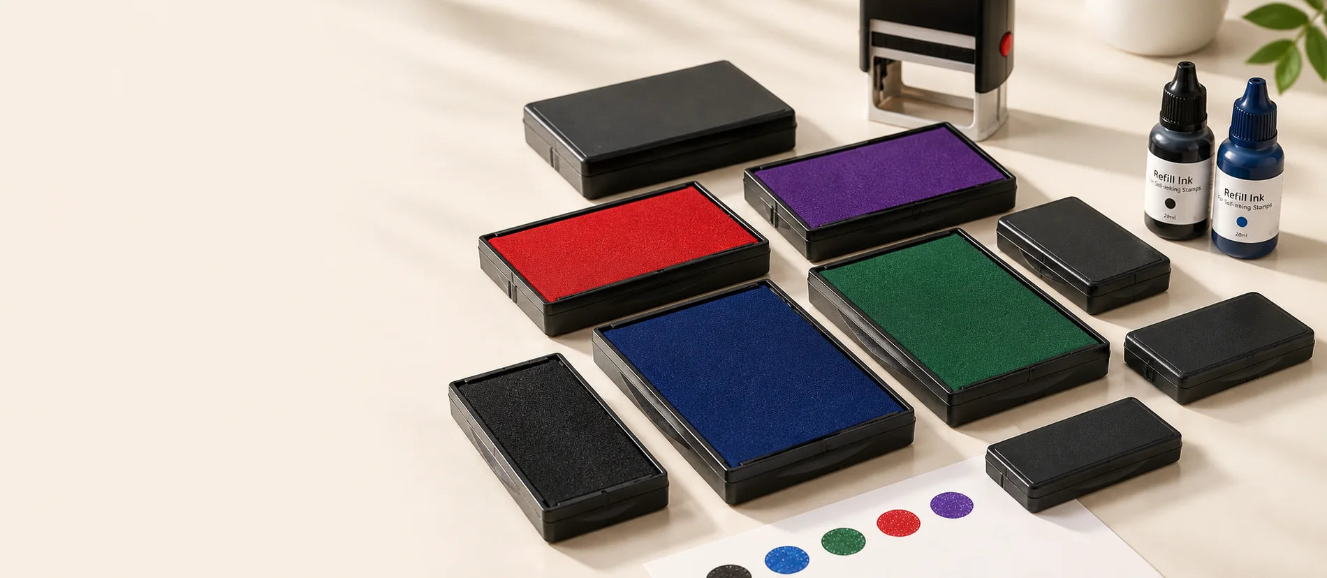 Replacement stamp pads and ink accessories in common colours